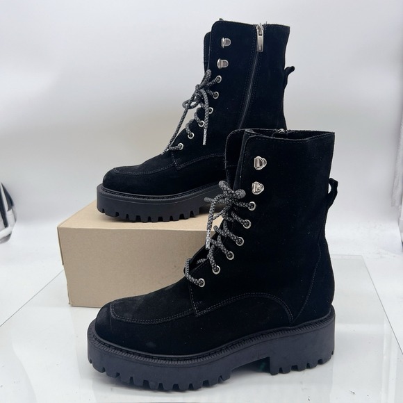 La Canadienne Nila Black Suede Waterproof Platform Lace Combat Ankle Boots US 9 - Picture 4 of 14